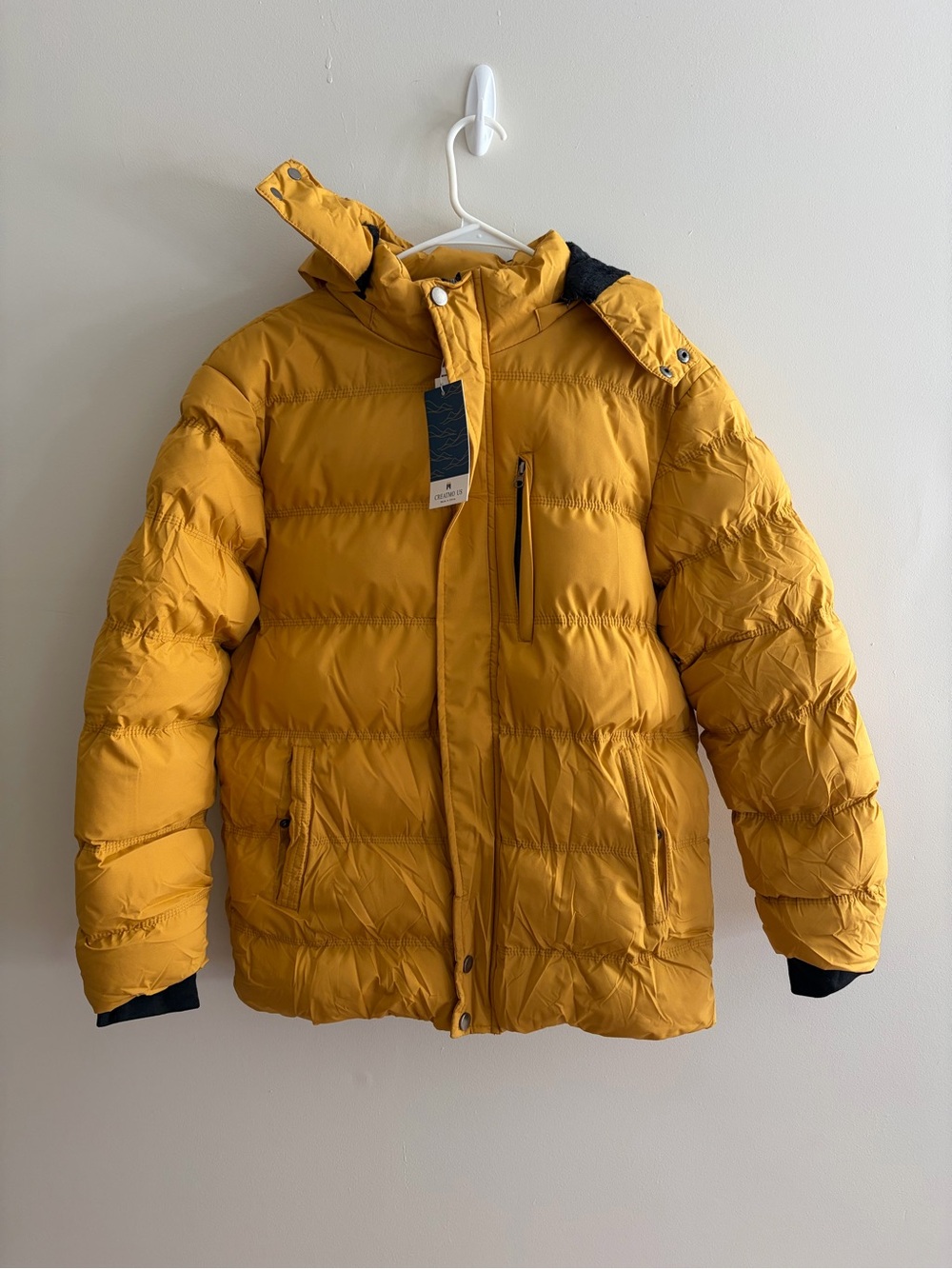 Men's Yellow Hooded Puffer Jacket - Lightweight Insulated Coat